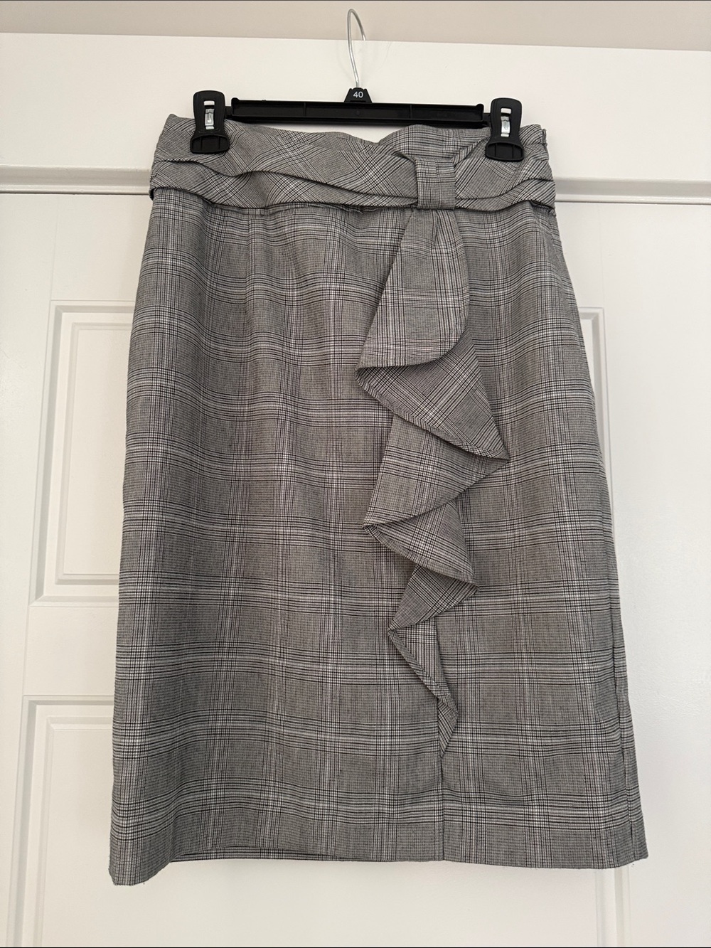 Worthington Gray Plaid Ruffle Pencil Skirt